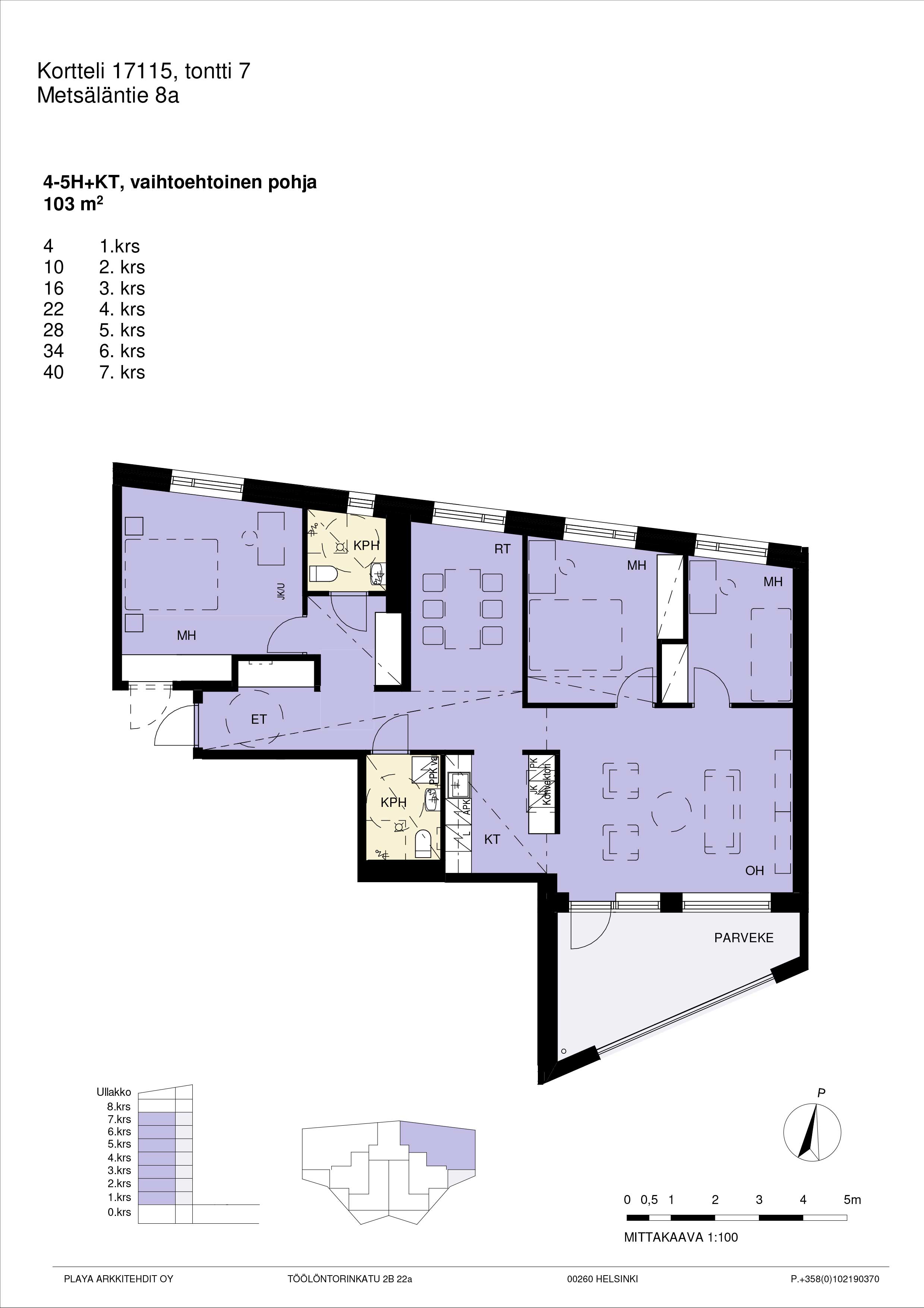 Pohjakuva A28, 4-5h+kt yhtenäinen suuri asunto 103 m2